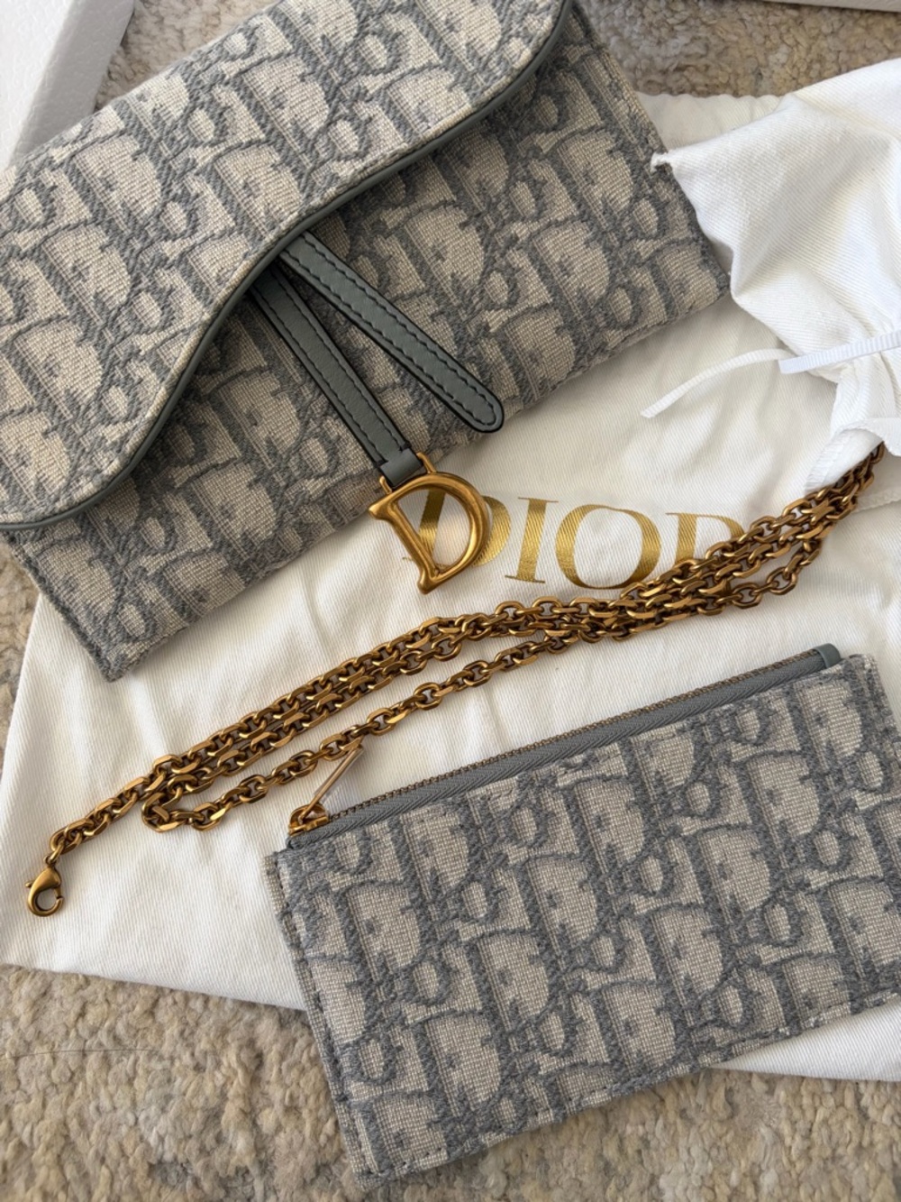 Dior Gray Oblique Saddle Clutch with Gold D Charm - Picture 9 of 12